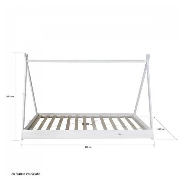 HomeStyle4U - 2084 - Lit enfant tipi avec matelas lit tente 90x200 lit ado toile gris blanc étoiles-1