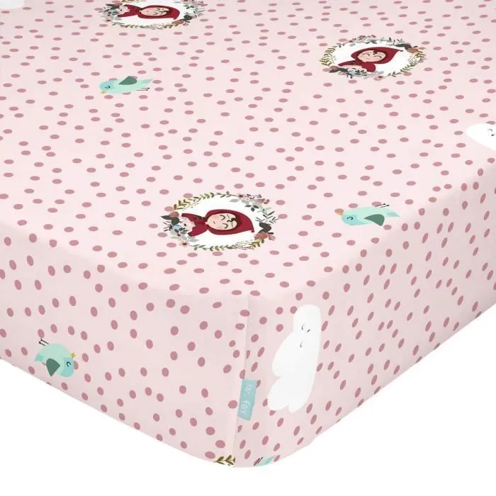 Drap-housse - mr fox - 70x140 - 100% coton - Rose - Ajustable avec élastiques-0