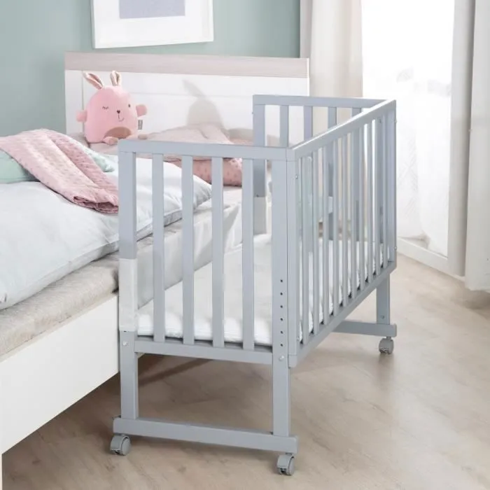 Berceau Cododo ROBA Style 3 en 1 avec Barrière + Matelas et Tour de lit - Gris-2