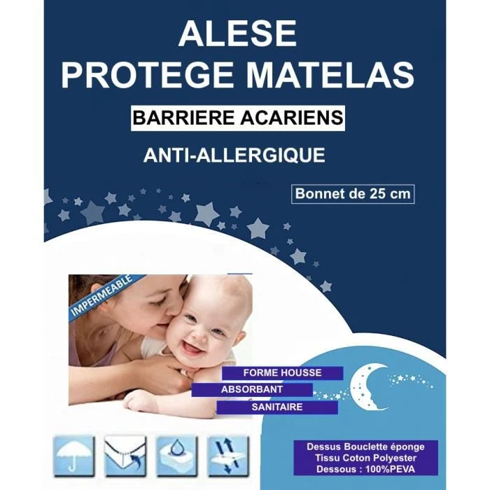Alése (140 X 190) protège-matelas Imperméable Anti-Acariens Anti-Allergique