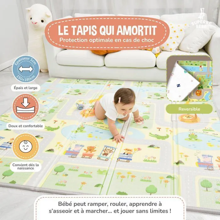 Tapis de Jeu en mousse, épais et pliable pour enfants - 180 x 150 x 1 cm - ROAD | SUPERBE BEBE-1