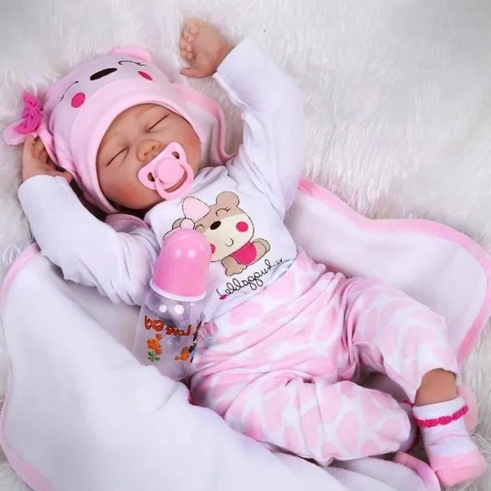 Poupée Bébé Reborn Fille en Silicone Souple - DOLL - ZIYIUI - 22 Pouces 55 cm - Rose - Jouet Simulation 2080-0