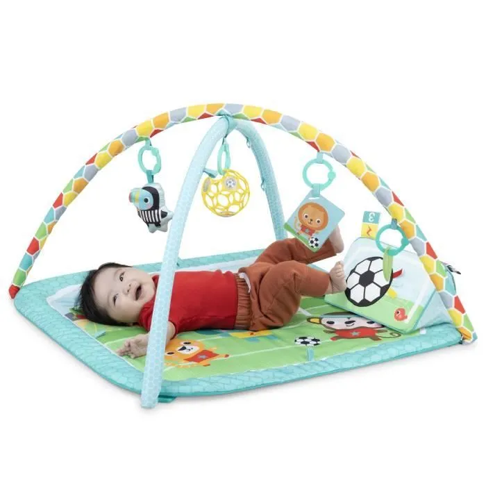 BRIGHT STARTS Tapis d'Eveil Football, Arche de jeu avec jouets Oball détachables, Musique et Lumières, Dimensions : 47 x 74 x 74-2