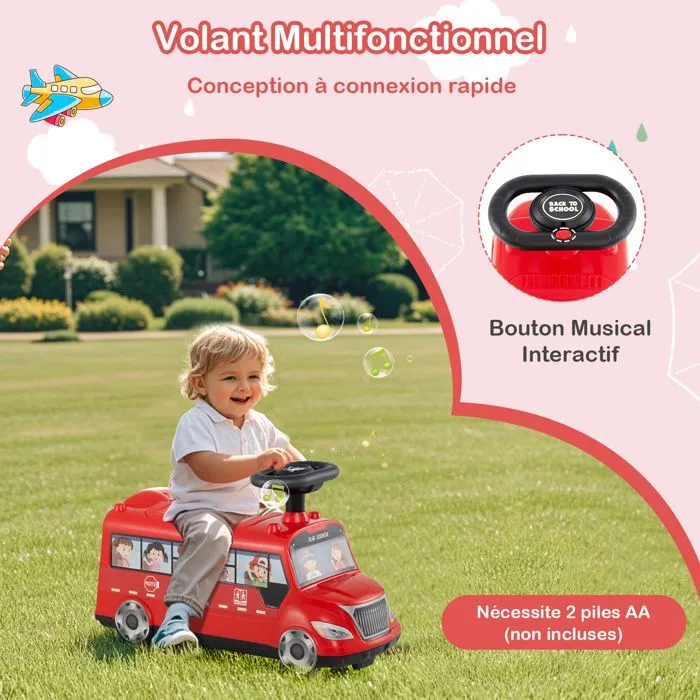 Voiture à Pousser pour Enfants 19-36 Mois COSTWAY Musical&Rangement&Roues Universelles, Bloc Anti-basculement 55x23x36CM Rouge-1