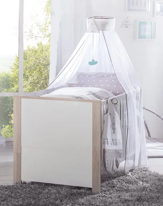 ROBA Lit Bébé Évolutif Olaf Réglable en Hauteur - 70x140 cm - Blanc / Effet Bois-4