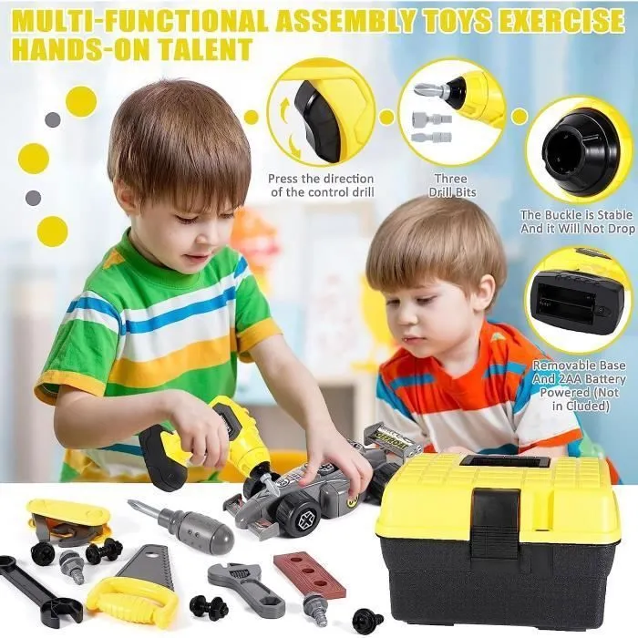 Jouet de outils pour enfants de Construction et Accessoires,  72 Pièces Caisse a Outil Enfant avec Perceuse Électrique pour Enfant-2