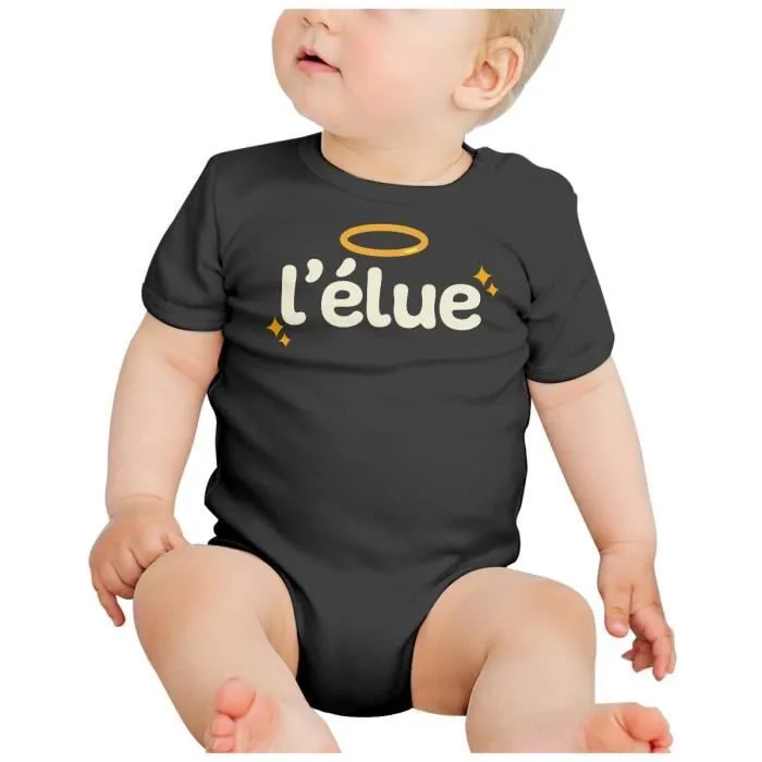 Body Bébé Manche Courte Noir L'élue Princesse Reine Ange-1