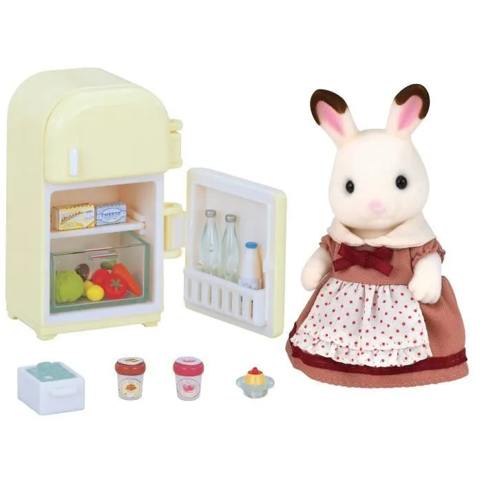 SYLVANIAN FAMILIES - 5014 - Set Maman Lapin Chocolat et Réfrigérateur avec Accessoires - Pour Enfants dès 3 Ans-1
