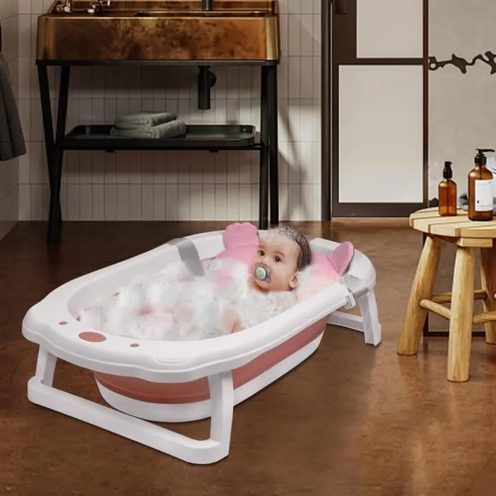 HENGMEI Baignoire pliable pour bébé avec coussin d'assise Siège de bain portable pour bébé Rose-3