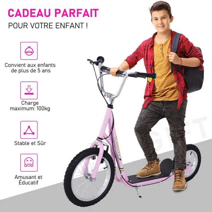 HOMCOM - Trottinette - Acier - 135x58x100cm - Rose-4