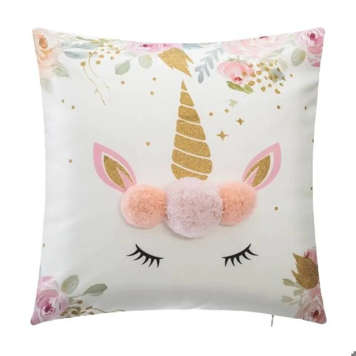 Coussin enfant - Atmosphera - Licorne - Déhoussable - Multicolore - 39x39 cm-0