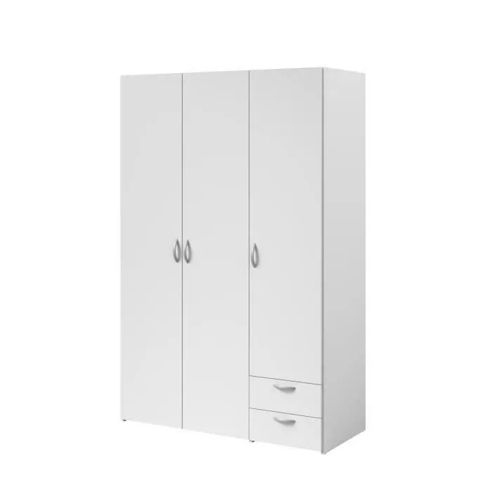 Armoire VARIA - Décor blanc - 3 portes + 2 tiroirs - L 120 x H 185 x P 51 cm - PARISOT-1