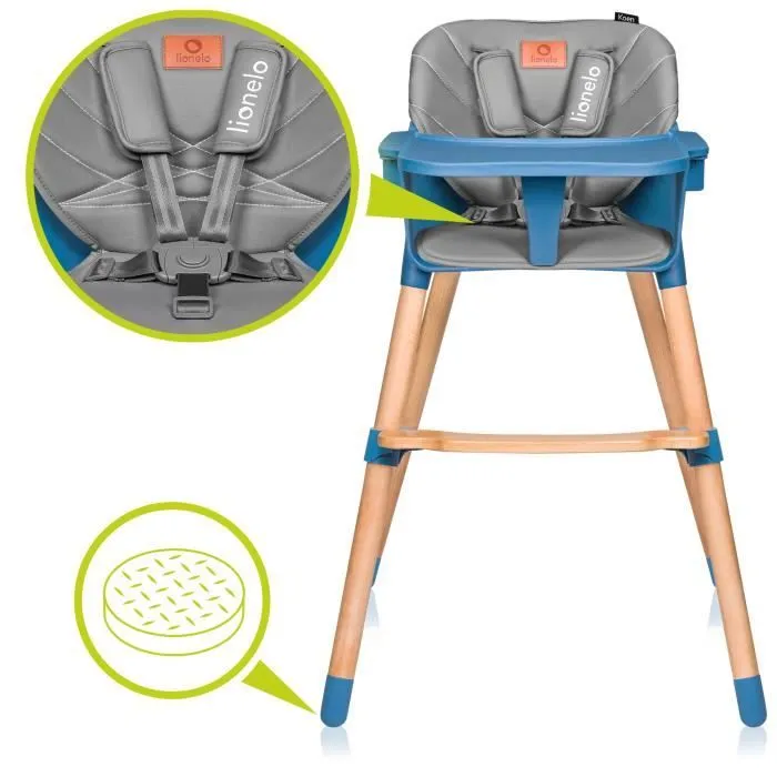 LIONELO Koen - Chaise haute évolutive bébé - 2en1 - Plateau amovible - Harnais à 5 points - Dès 6 mois jusqu'à 5 ans - Bleu-3