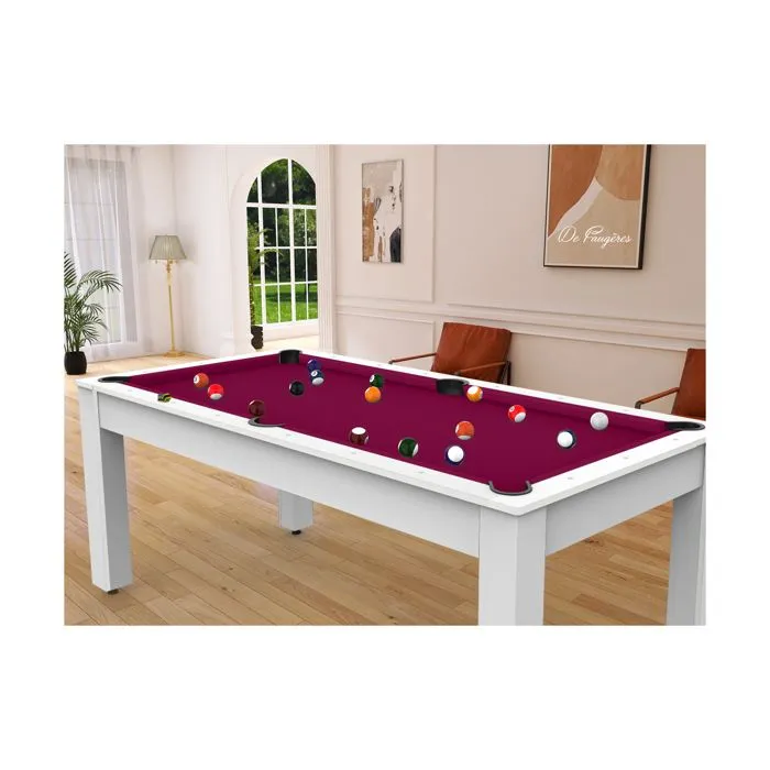Billard convertible table 8 personnes - De Faugères - Colorado - Blanc laqué - Tapis prune-5