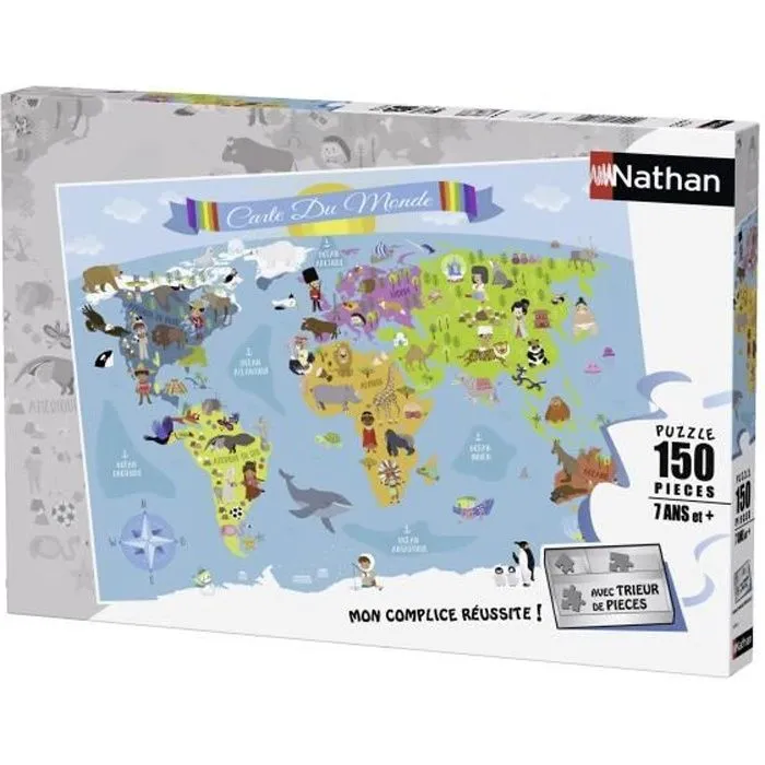 Puzzle enfant Nathan - Carte du monde - 150 pièces - A partir de 7 ans-0