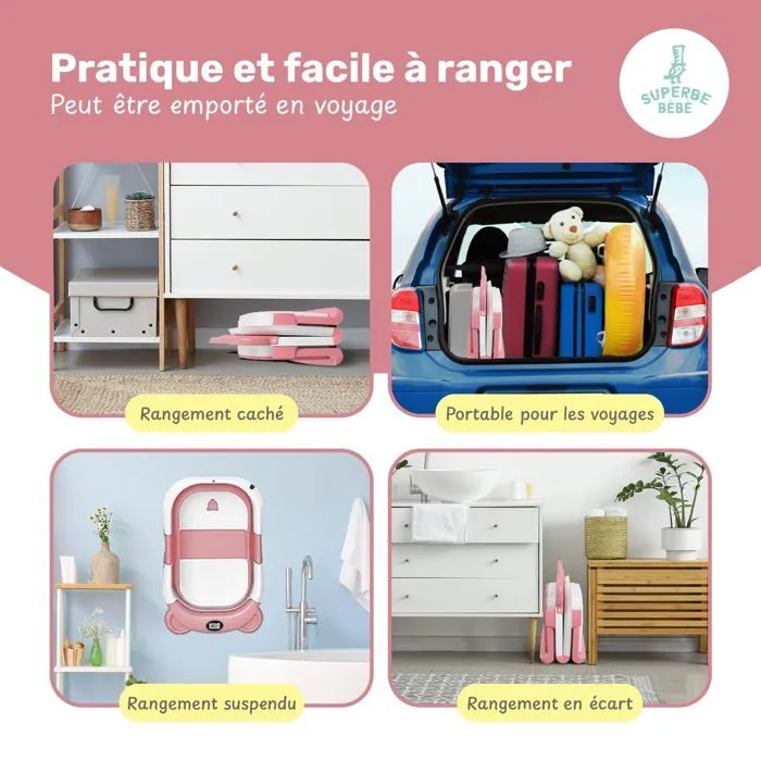 Baignoire bébé pliable - Thermomètre et coussin inclus - BEAR - Pink | SUPERBE BEBE-5
