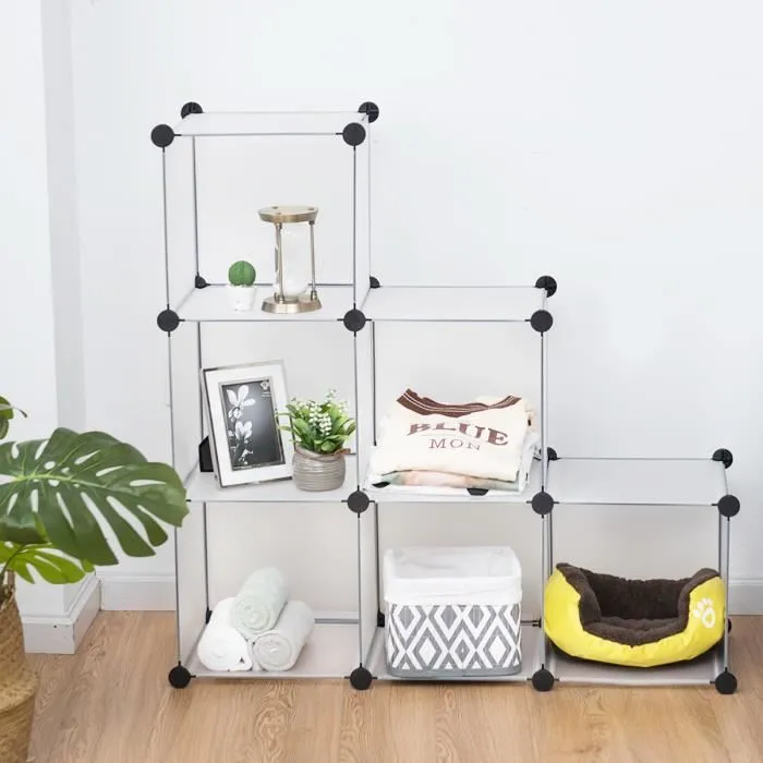 COSTWAY 6 Cubes Étagère Rangement Modulaire, Étagère Modulable Connecteurs ABS et Marteau, pour Salon, Chambre, Bureau-3