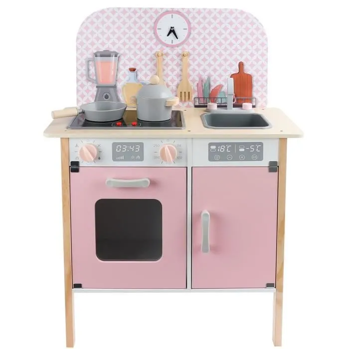 Cuisine en bois avec horloge - Menfi - Cuisine pour enfants Rose-0