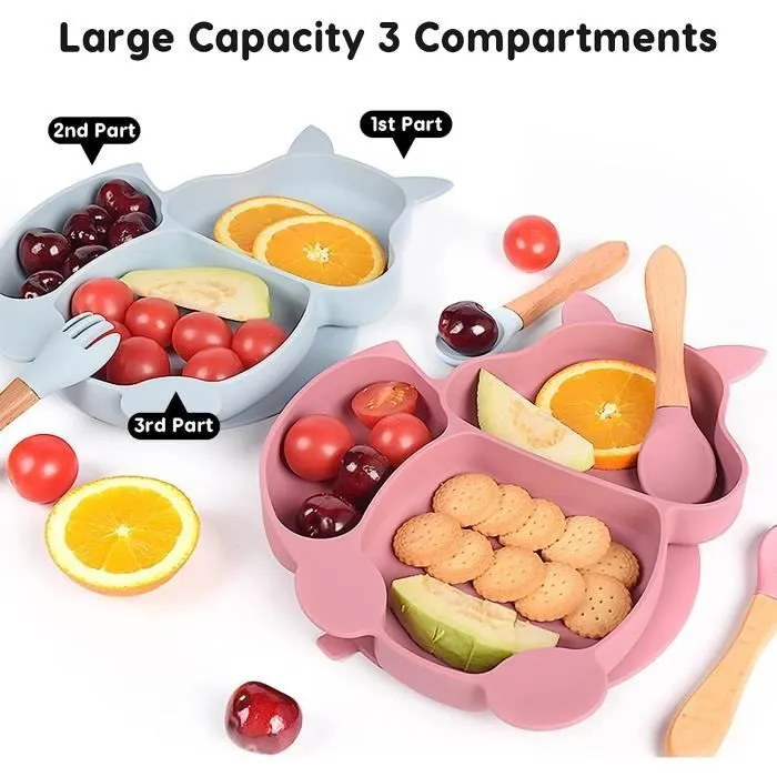Coffret Repas Bébé - Silicone - Assiette Bébé Set - Ventouse sans BPA - Vaisselle pour Bébé Enfants-2