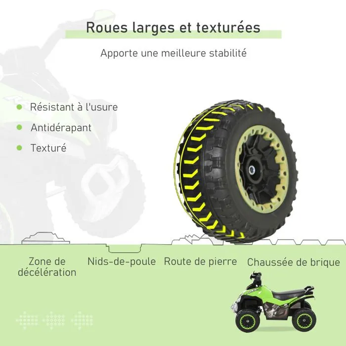 Porteur enfants quad 18-36 mois dim. 67L x 38l x 44H cm effets lumineux et sonores vert noir-5
