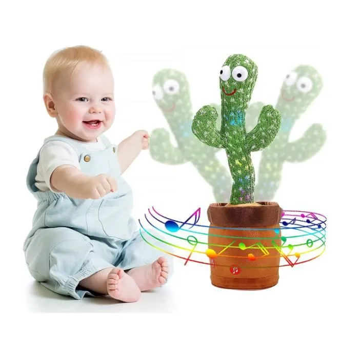 Cactus en Peluche Dansant - KAWAII - Jouet en Peluche Tricotée - Décoration Parfaite - Vert et Marron-0