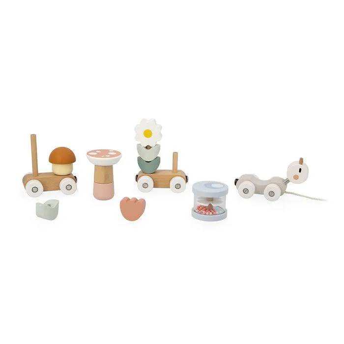 Jouet d'éveil - Janod - Petit train escargot à tirer - 10 pièces - Hochet amovible - Beige-2