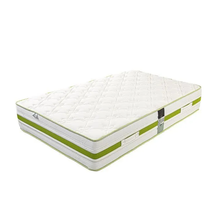 Ensemble Matelas Rêverie 90x190 cm + 2 Oreillers + Couette + Sommier + Tête de Lit Beige-2
