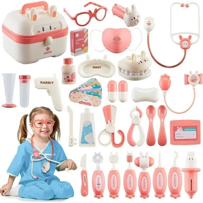 Jouet d'imitation - AMOUNE - Malette Docteur Enfant - 43 pièces - Pour Fille - Couleur PINK-0