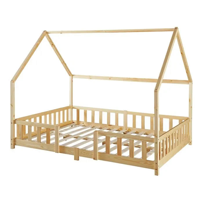 Lit d'Enfant Design Forme Maison Sisimiut Pin 200 x 140 cm Naturel-1