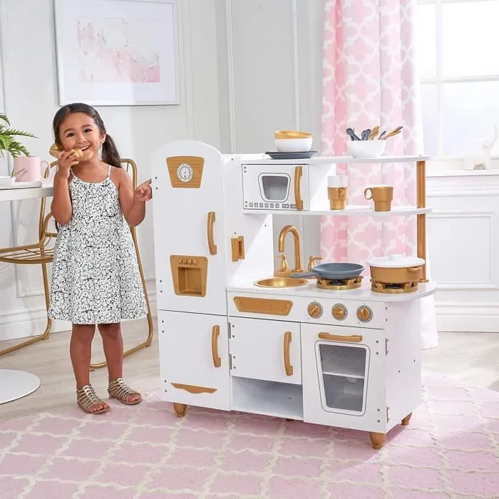 KidKraft - Cuisine de Jeu Dinette, , Blanc/Doré, 27 Pièces - 53445-1