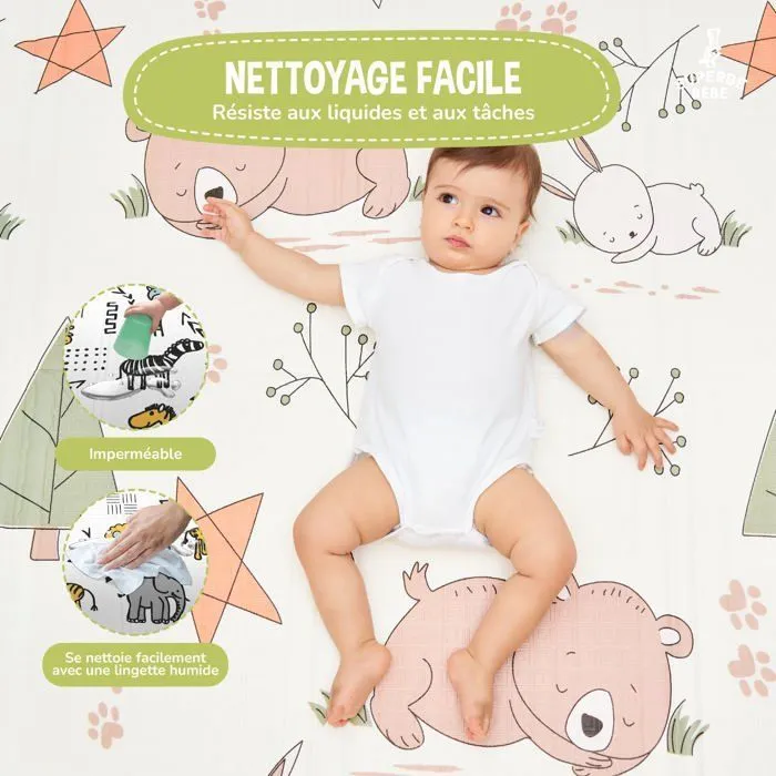 Tapis de Jeu pour Enfant Bebe 150x180x1cm Tapis de Sol XXL en Mousse Epais Pliable Reversible - Tapis d'éveil pour Bébé - Tapis d-3