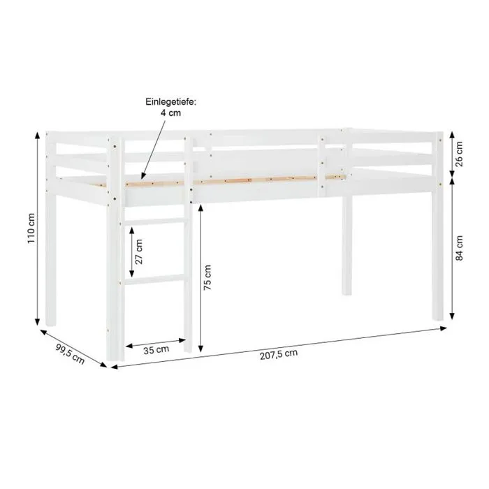 Lit mi-hauteur - HomeStyle4U - 2967 - 90x200 cm - Rideau tunnel vert - Échelle réversible-1