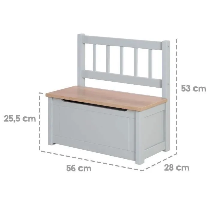 ROBA Banc Coffre à Jouets Woody pour Enfant - Meuble de Rangement en Bois 2 en 1 - Fermeture Douce - Taupe / Aspect Bois-3
