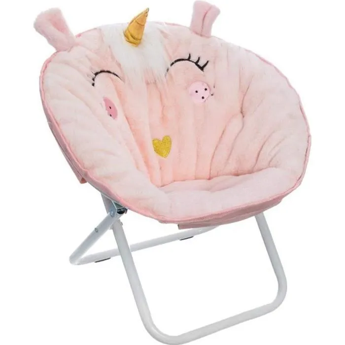 Fauteuil pliant en tissu Licorne rose clair - ATMOSPHERA - Enfant - L. 50 x l. 40 x H. 50 cm-0