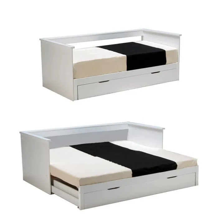 Banquette extensible - LEQUAIDESAFFAIRES - MONA - Bois massif - Blanc - Avec tiroir-2