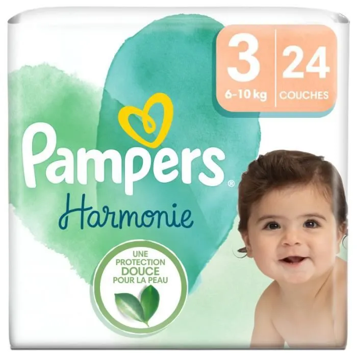 Couches Harmonie Taille 3 - Pampers - 24 Langes - Blanc - Mixte - Oui - Gamme Harmonie - Paquet-3