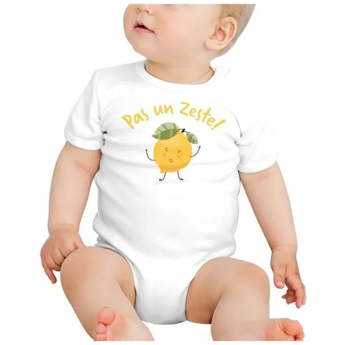 Body Bébé Manche Courte Blanc Pas un Zeste Mignon Humour Jeu de Mot Citron-1