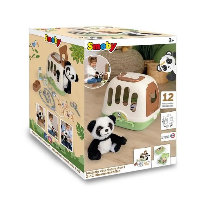 Smoby - Mallette vétérinaire - 1 peluche panda et de nombreux accessoires - Produit 2 en 1 : Cage de transport-5
