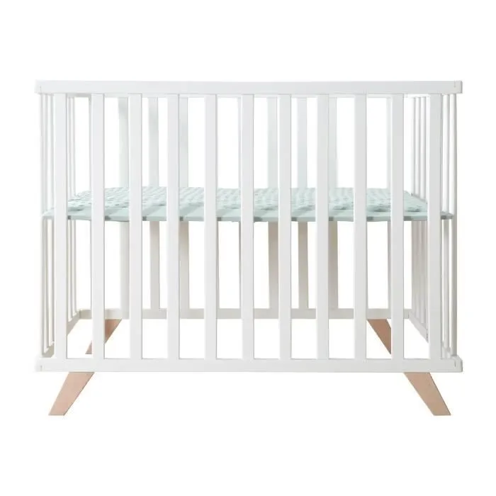 ROBA Parc Bébé 75 x 100 cm en Bois Massif Bio + Tapis Lil Planet Certifié OEKO-TEX - Hauteur Réglable - Blanc - Vert Givré-2