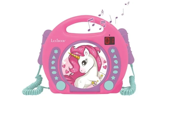 Lecteur CD portable avec 2 microphones coloris Licorne-0