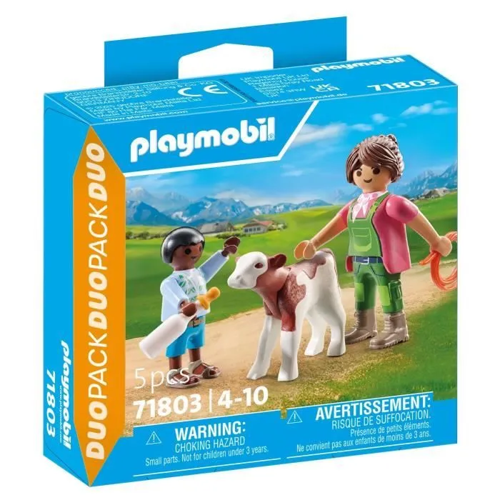 PLAYMOBIL 71803 Fermière et enfant avec veau, Duo Pack, Country La vie à la ferme, Dès 4 ans-0