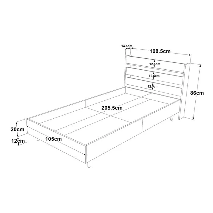 Lit simple Vesanto 100 x 200 cm blanc noir-5