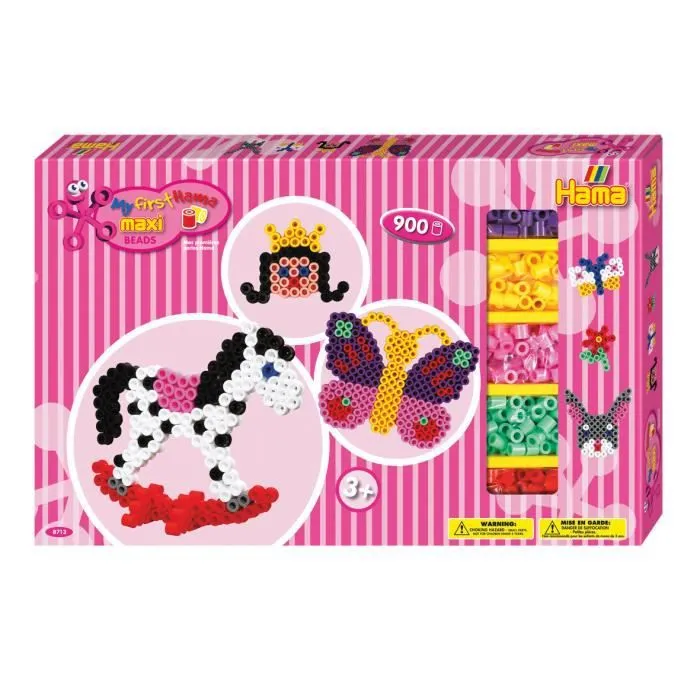 HAMA - Boite Cadeau géante 'Cheval à bascule' - 900 perles à repasser MAXI et 2 plaques - Loisirs créatifs-0