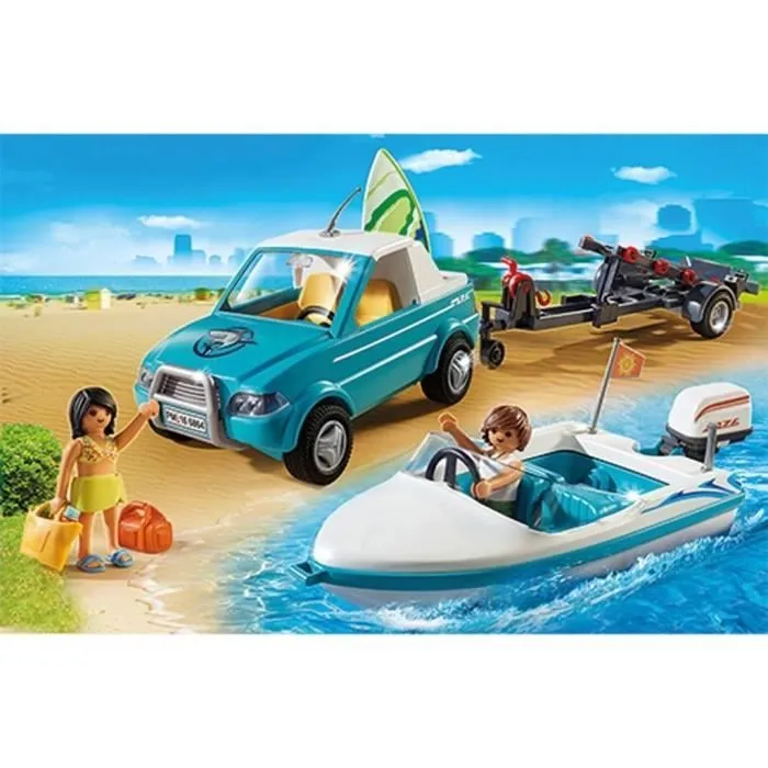 PLAYMOBIL - Summer Fun - Voiture avec Bateau et Moteur Submersible-3
