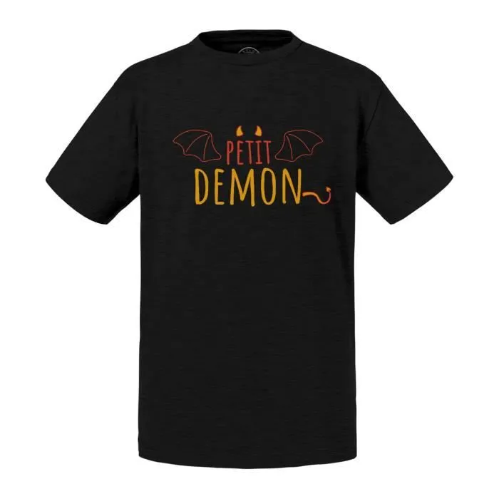 T-shirt Enfant Noir Petit Démon Mignon Dessin Original Diable-0