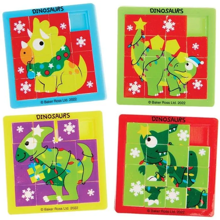Puzzle Baker ross - FX366 - Mini Puzzle Coulissant Enfant motif Dinosaure et Noel - Lot de 6, Puzzle Casse Tete Enfant ()-0