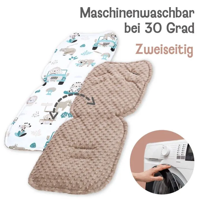 Coussin de siège de poussette 75 x 35 cm - coussin pour Réducteur siège auto pour de enfant -Minky Afrique Kaki-2