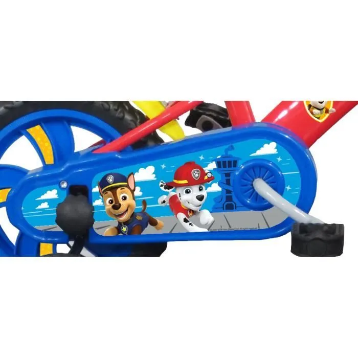Vélo enfant 12'' Pat Patrouille pour enfant < 90 cm - équipé de 1 frein, 2 stabilisateurs amovibles et plaque avant décorative !-2