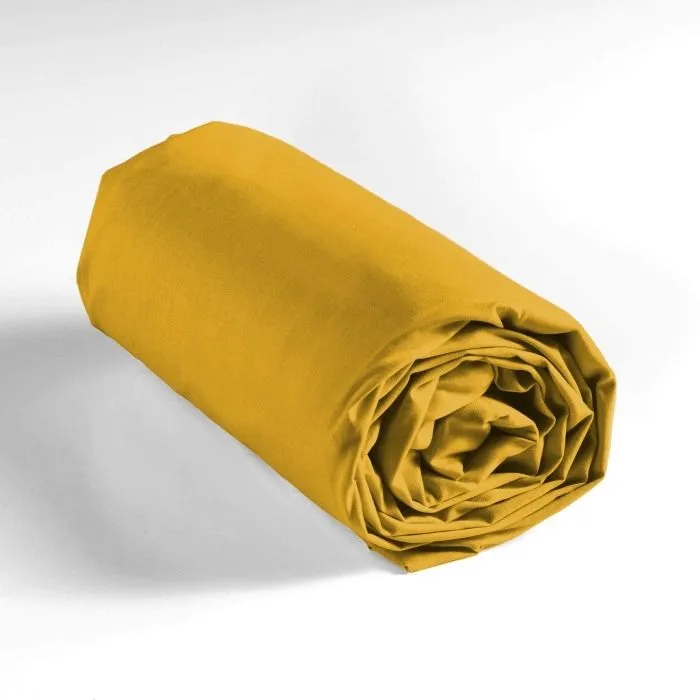 Drap housse 140x190 cm - Bonnet 30 cm - 100% coton - Jaune-3