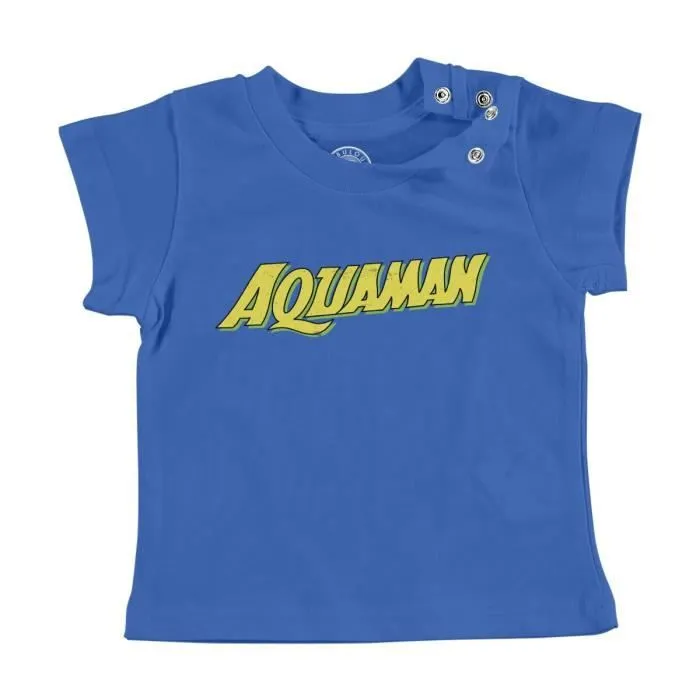 T-shirt Bébé Manche Courte Bleu Aquaman Super Héros BD Film Geek-0